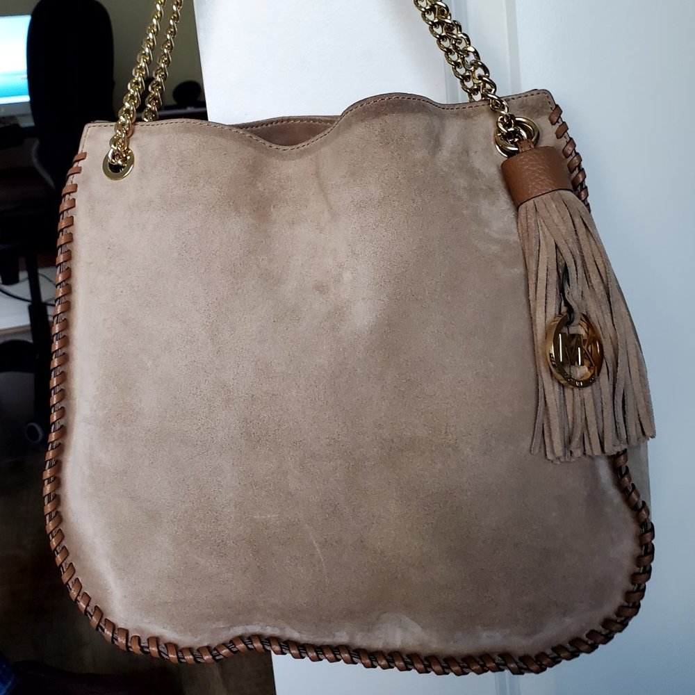 VINTAGE Michael Kors Chelsea Khaki Suede Leather Shoulder/Cross body Bag